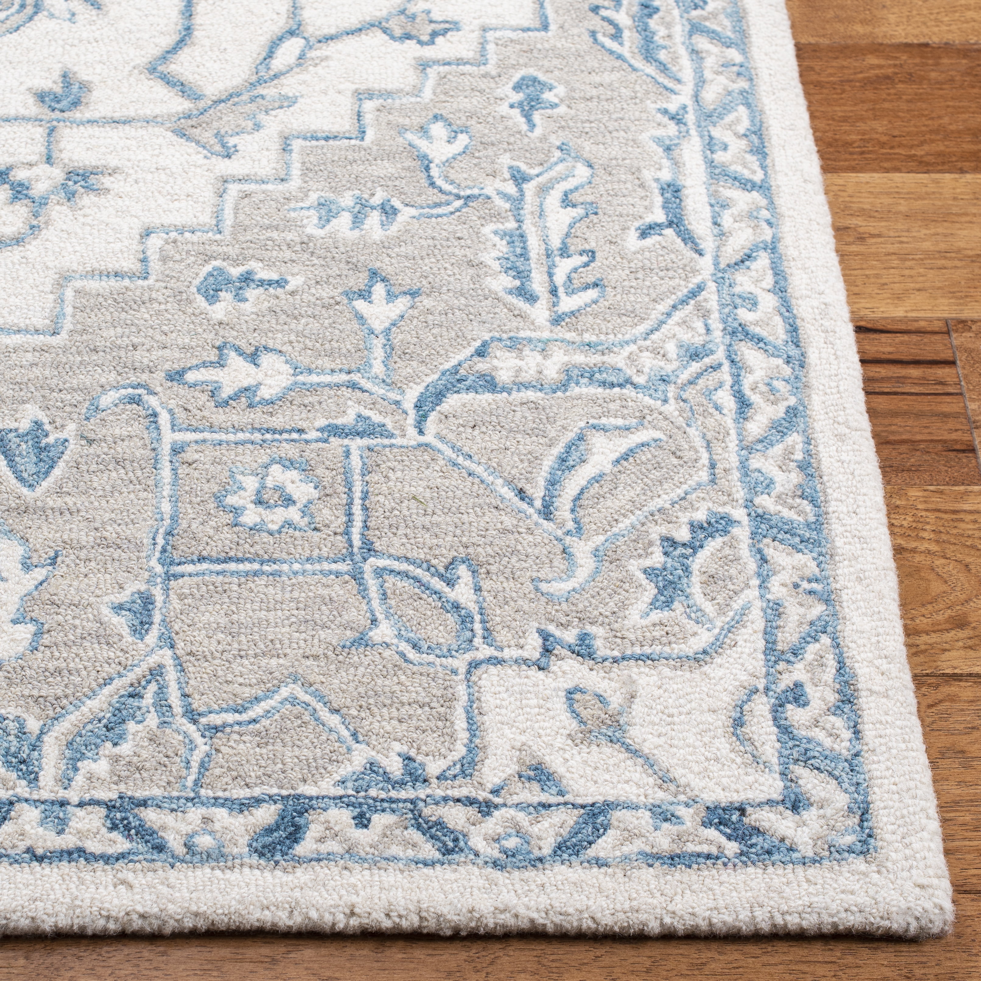 SAFAVIEH Micro-Loop William Medallion Area Rug, Ivory/Blue, 9' x 12'