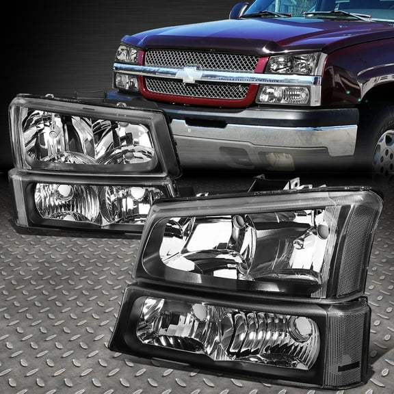 NUVISION for 03-06 Chevy Silverado 1500 2500 3500 Avalanche Headlight Bumper Lamps Black