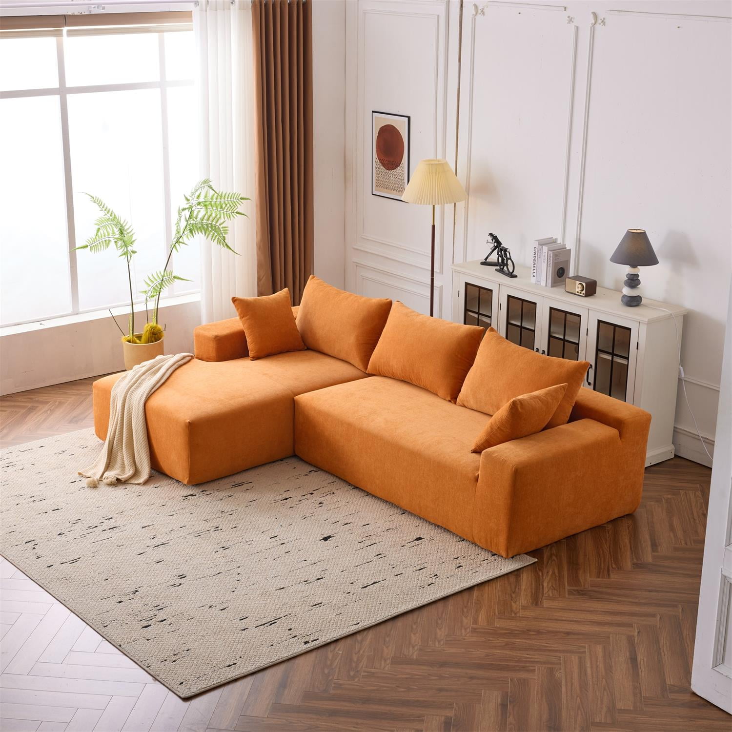 Demi Bonn 108"x68" Extra-Deep Modular Cloud Sofa - 4-Person Chenille Sleeper Couch for Living Room Furniture, No Assembly Needed, Orange