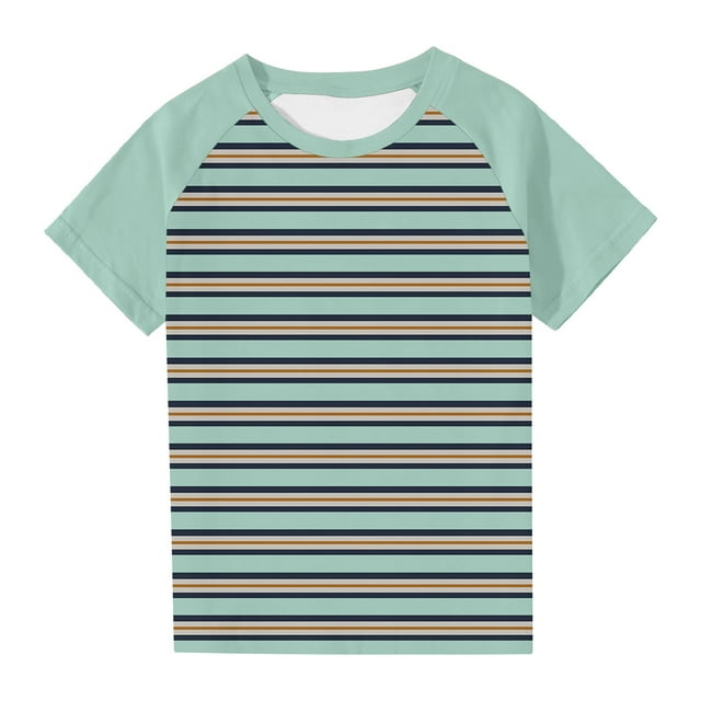 Économies d'Été! SROBPTY T-Shirts à Manches Courtes pour Tout-Petits, Garçons Tout-Petits Mode Col Rond à Rayures Imprimé Manches Courtes Vert Menthe, 7 Ans