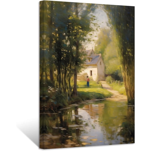 ZHONGYUTONG French Country Canvas Wall Art Farmhouse House Picture Prints Rustic Landscape Artwork Home Decor for Living Room Framed (24.00" x 36.00")