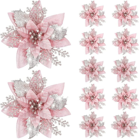 TopLLC Christmas Tree Ornaments, ,s, 12PCS New Gold Powder Flower Rattan Garland Flower Doors And Window Christmas Flower Manufacturers Wholesale 14.5CM Festive flowers