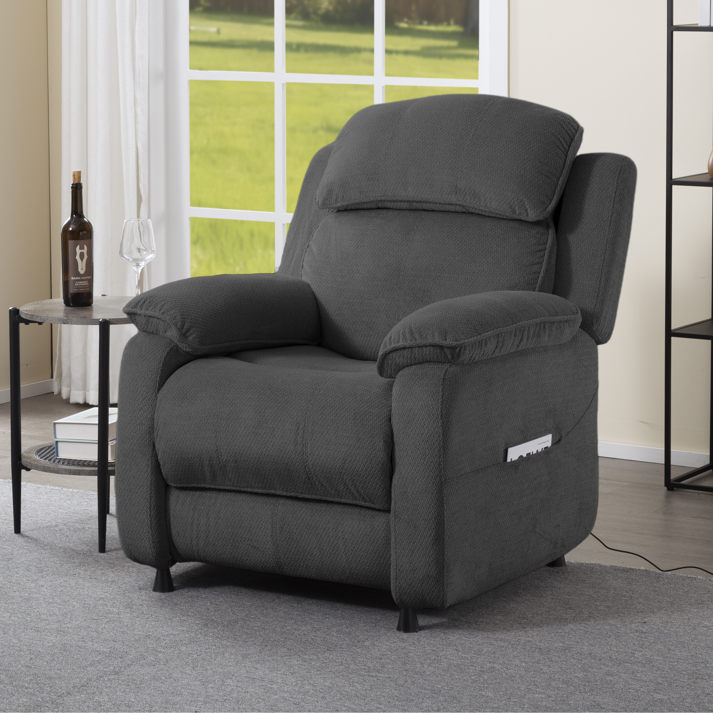 BSHTI 34.84" Power Recliner Chair with Remote, Chenille Upholstery, Ergonomic Lounge Chair for Living Room, Side Storage Pockets, and Near-Flat Recline, Dark Grey