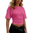 thumbnail image 2 of Tqcoqu Women's Side Ruched Crop T-Shirt,Crew Neck Short Sleeve Solid Color Casual Summer Tops,Hot Pink Women's S-XXL, 2 of 8