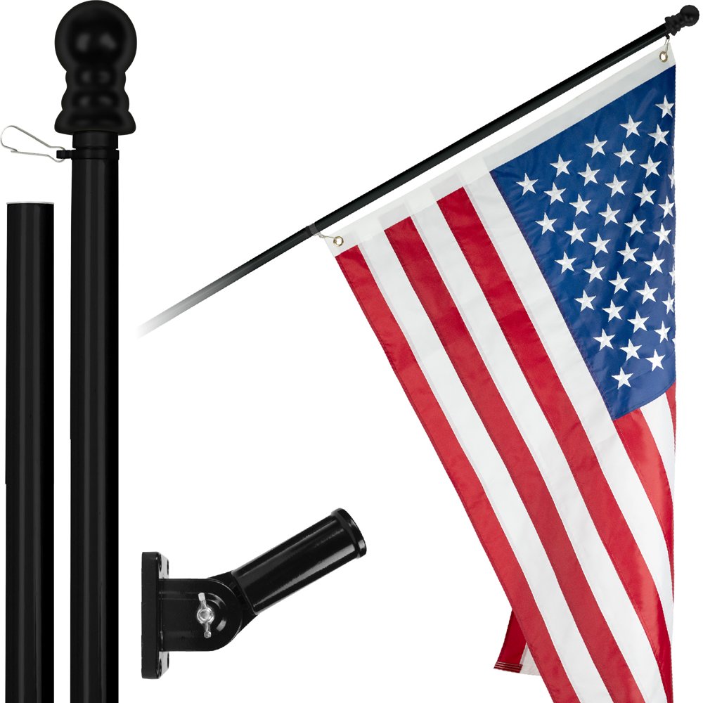 G128 6 Feet Tangle Free Spinning Flagpole (Black) American Flag Brass