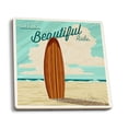 thumbnail image 1 of Newport Beach, California, Surfboard Letterpress, Life is a Beautiful Ride Press Art (Absorbent Ceramic Coasters Set of 4 Matching Images, Cork Back, Kitchen Table Decor), 1 of 3