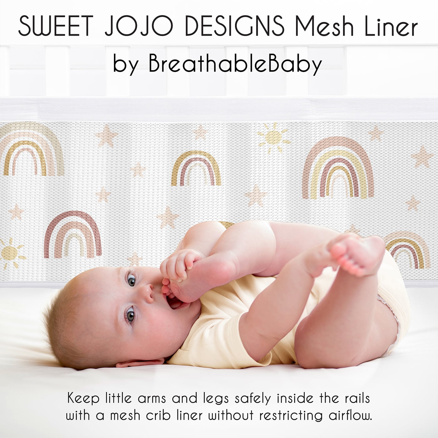 Sweet Jojo Designs + BreathableBaby Boho Rainbow Pink Gold and Taupe Breathable Mesh Crib Liner Pad