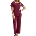 thumbnail image 4 of Franhais Women's 2 Piece Lounge Set Short Sleeve Tops +  Solid Color/Floral Pants Sleepwear Sets, 4 of 7