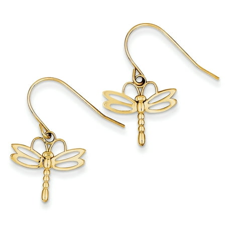 14k Dragonfly Shepherd Hook Earrings