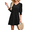 thumbnail image 3 of WIHOLL Flowy Dresses for Women Cute Solid Color 3/4 Length Sleeve Midi Dress Lightweight Casual Beach Vacation Sundresses with Pockets Black Dresses, 3 of 9
