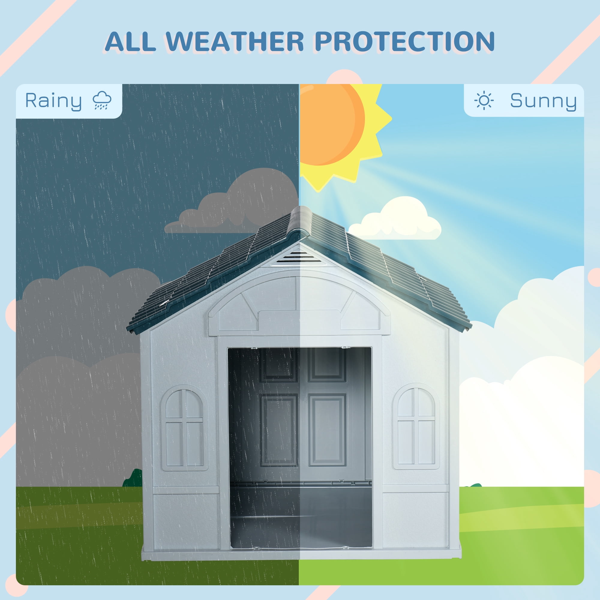LINJH Water Resistant Plastic Dog House Puppy Shelter for Indoor Outdoor-25.5" x 29.75" x 24.75"-Blue