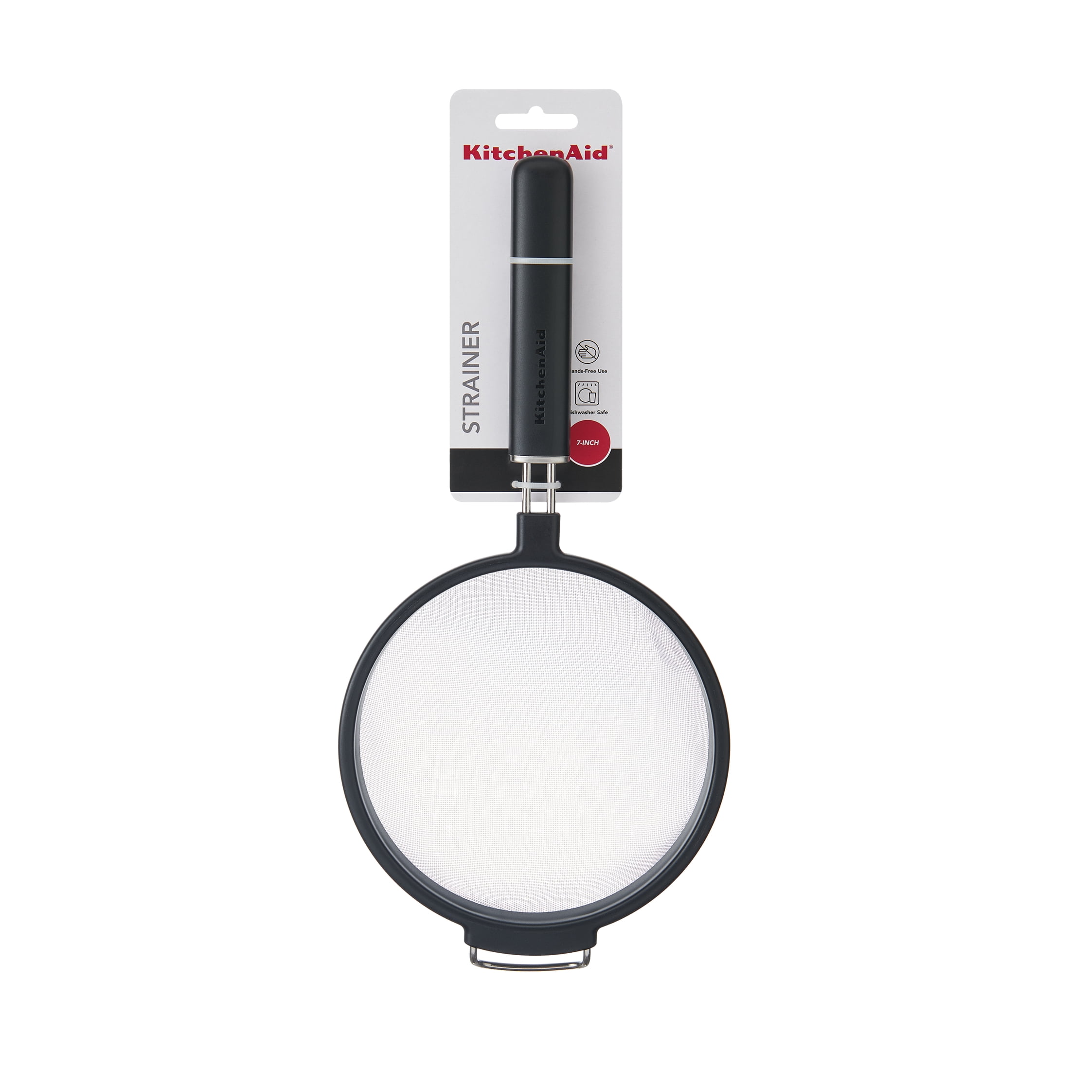 KitchenAid Stainless Steel 7in Fine Mesh Strainer with Ergonomic Handle and Resting Lip, Black