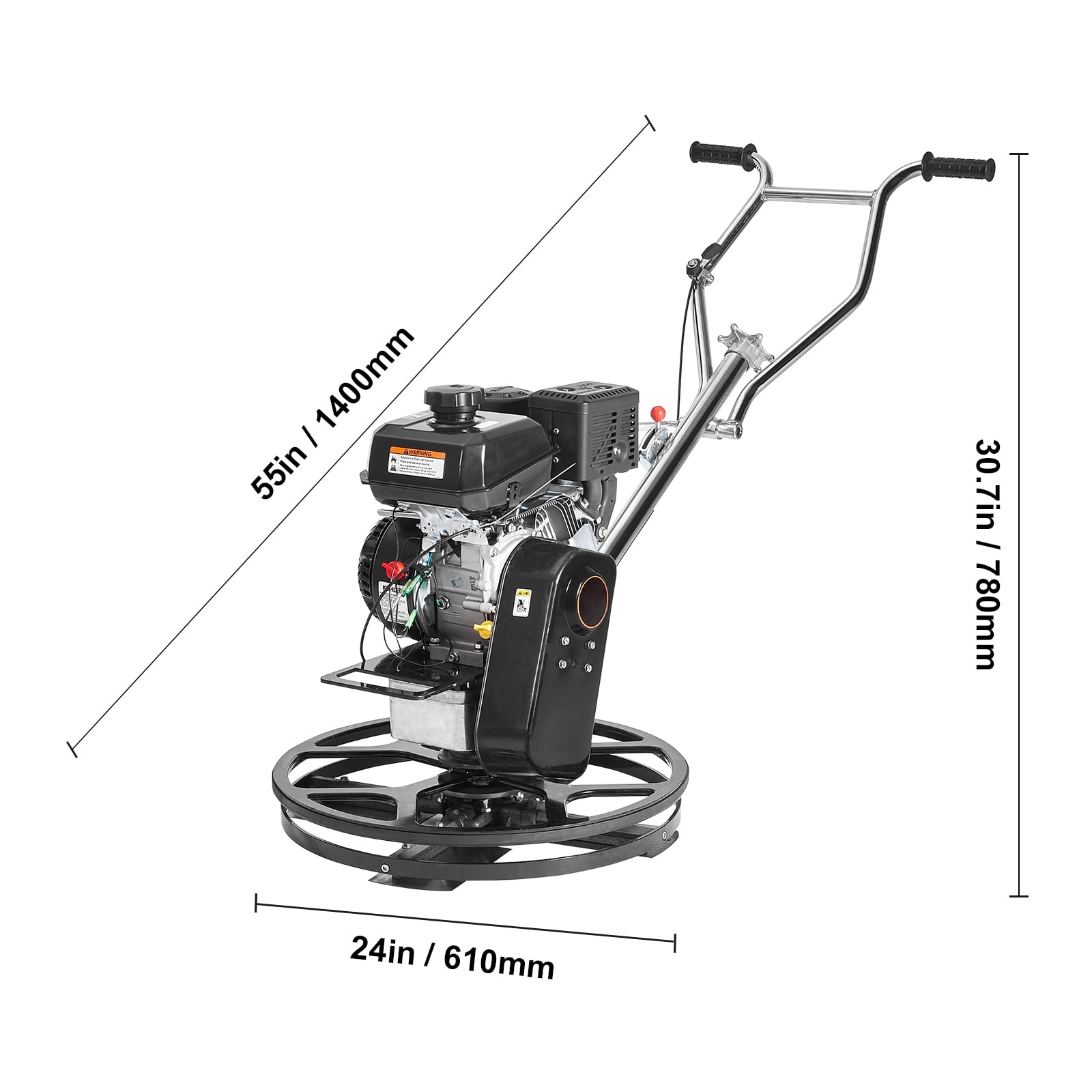 KFFKFF 24'' Walk-Behind Power Trowel, Gas-Powered Cement Finisher with Float Pan, 6HP Engine for Smoothing Concrete Surfaces, Durable Construction Tool with Finishing Blade, Orange