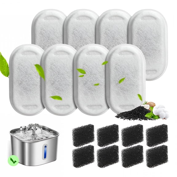ACDANC 8 Set Replacement Filters&Sponges for 2.2L/74Oz Stainless Steel Cat Water Fountain Pet Water Fountain Filter Cat Fountain Filter Replacement