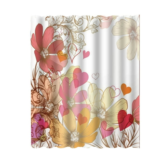 Shower Curtain Polyester Waterproof with Stereoscopic Tropical Leaf & Flower Print - Water-Repellent Bathroom Curtain with Hooks, Easy Care