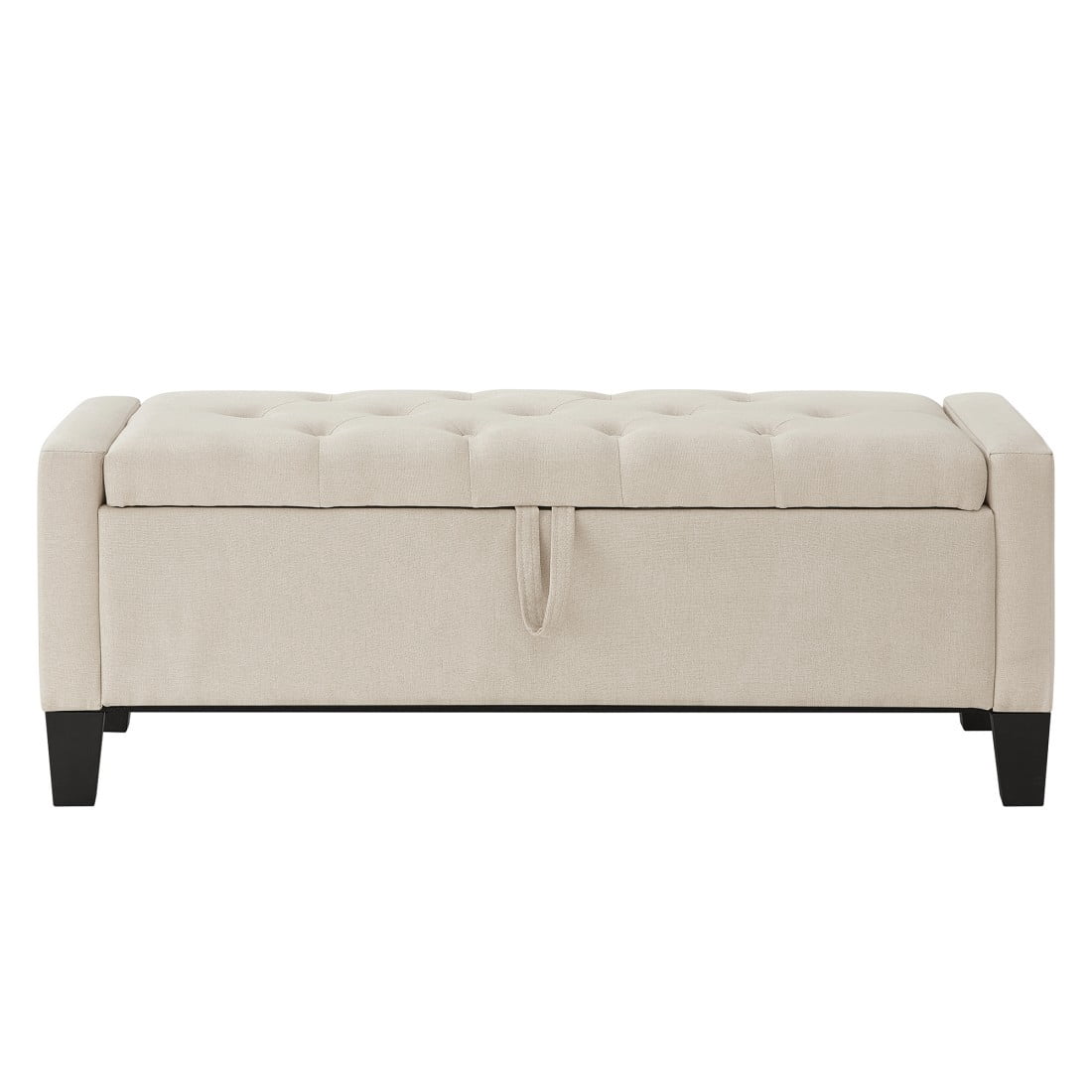GZXS 45" Linen Upholstered Storage Ottoman Bench with Tufted Padded Seat, Hidden Compartment, and Side Pocket, for Entryway, Foyer, Bedroom or Living Area, Beige