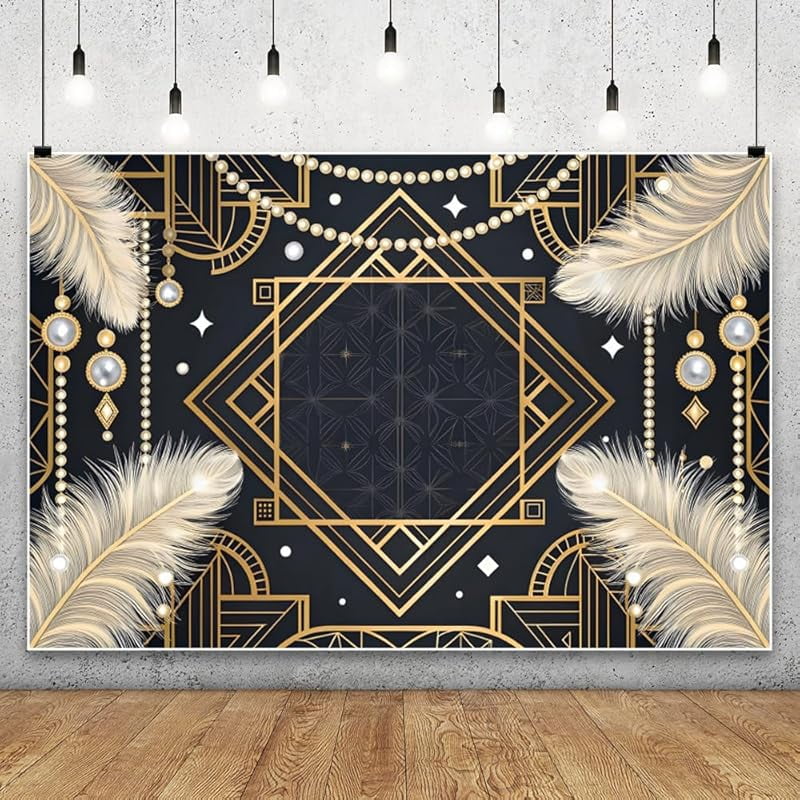 Baocicco The Great Gatsby Backdrop – 12x8ft Gold Texture Black Background For Photography