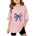 thumbnail image 4 of CCRFTGI 4th of July USA Tops for Child Girls Size 7 Short Sleeve Funny Bow USA Flag Summer Freedom Tunic Blouses Patriotic Girls Clothes Tee Shirt Pink 12-13 Years, 4 of 5