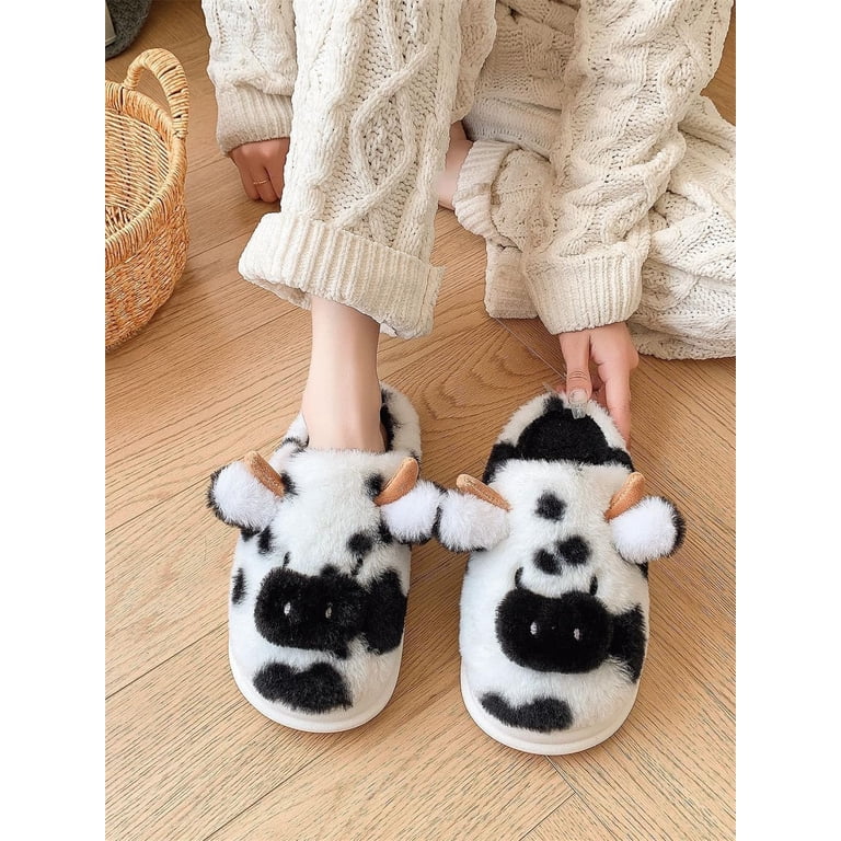 LELEBEAR Cow Slippers For Women - Soft Linen Slides, Cute Animal Design, Non-Slip & Comfortable Indoor/Outdoor House Shoes