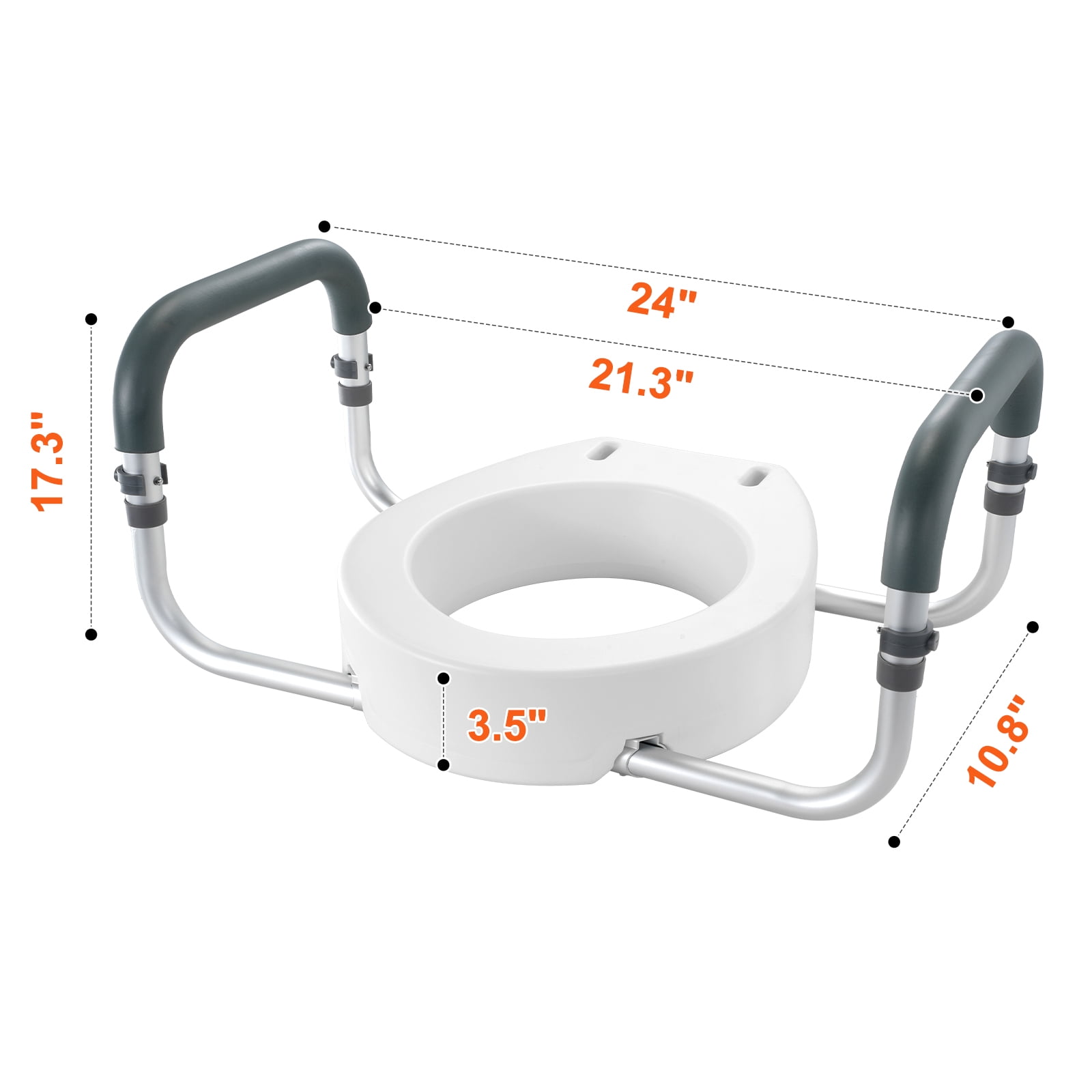 VEVOR Raised Toilet Seat, 3.5" Height Raised, 300 lbs Weight Capacity, for Standard Round Toilet, Aluminum Handrail, with EVA Armrest Padding, for Elderly, Handicap, Patient, Pregnant, Medical