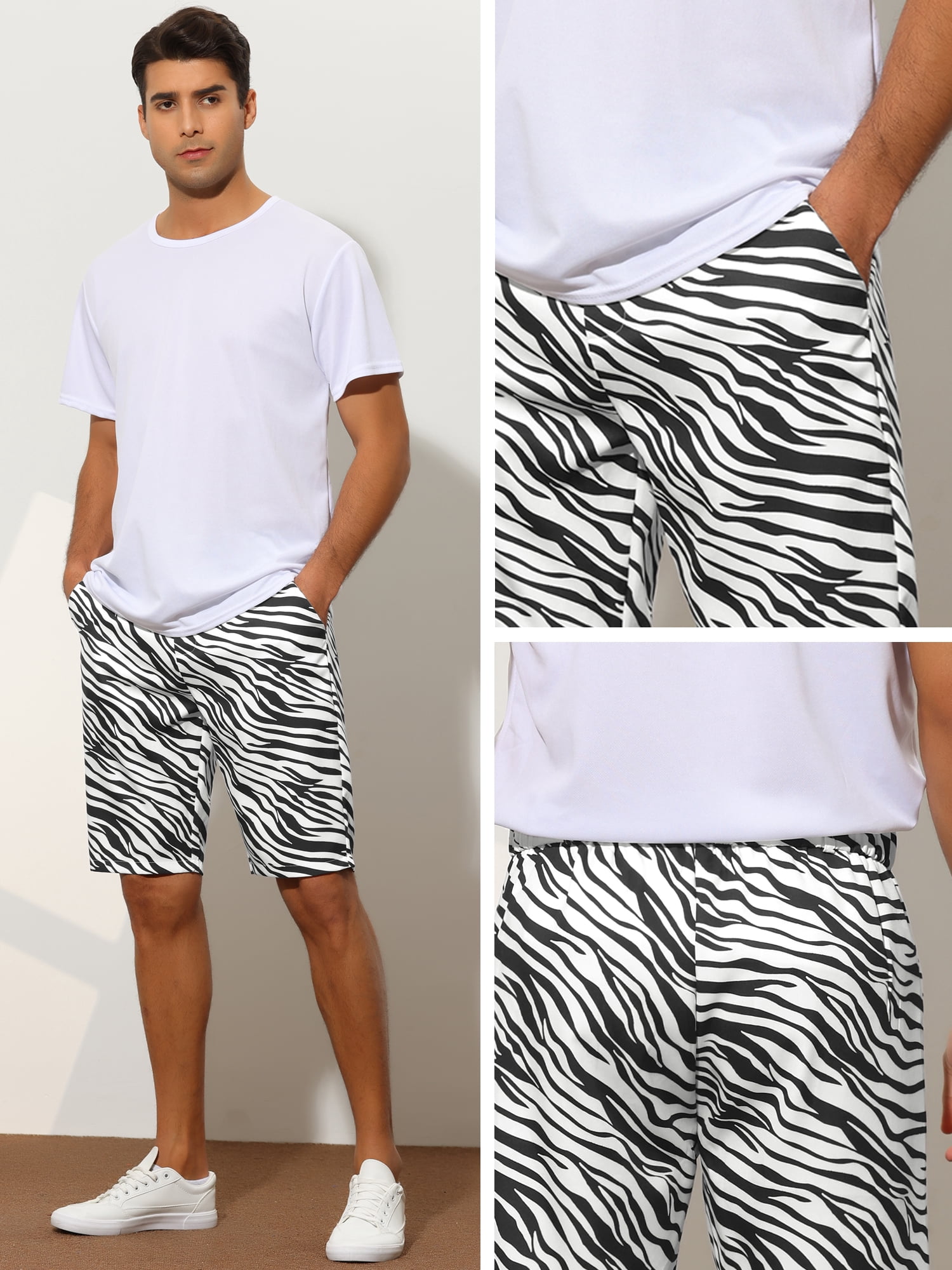 Unique Bargains Men's Animal Printed Shorts Regular Fit Summer Golf Shorts Pants 32 Zebra Print