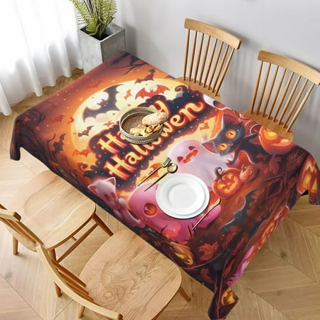 

Table Cloth Rectangle Table Halloween Happy Cute Ghost Skeleton Tablecloth 60 x 90 Inch Wrinkle Resistant Decorative Fabric Table Cover for Dining Party Indoor Outdoor