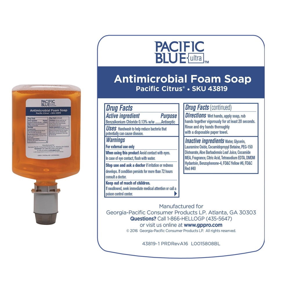 1200 mL Pacific Blue Ultra Antimicrobial Foam Soap Manual Dispenser Refill - Pacific Citrus (4/Carton)