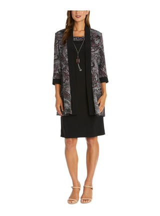 R&M Richards Women's Two-Piece Dress with Beaded Neckline and Soft Jacket  with Sheer Sleeves 