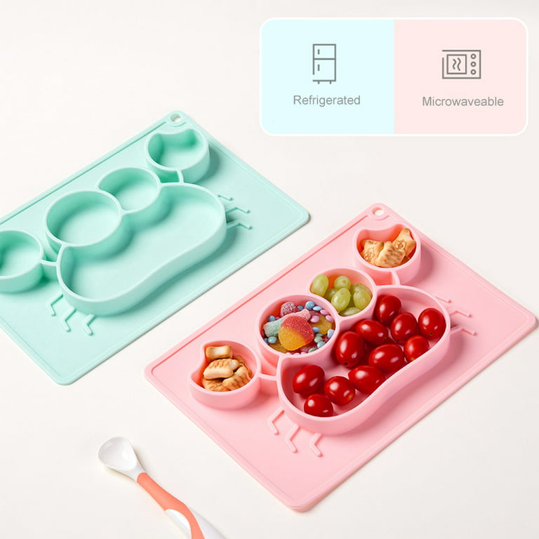Lnkoo Baby Suction Silicone Plate, Portable Silicone Divided Placemat for Toddlers, Waterproof Baby Placemat Travel Food Mat Non-Slip Silicone