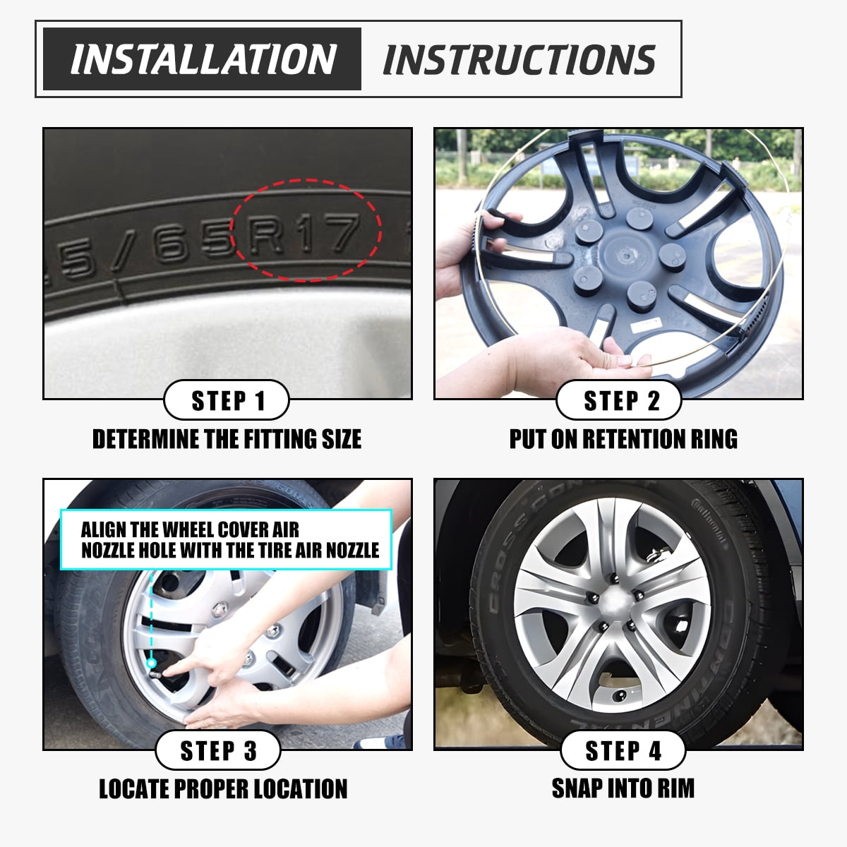 4 Pack 17 inch Wheel Cover Hubcap for 2013 2014 2015 2016 2017 2018 Toyota Rav4,Snap-on Installation,Lacquer