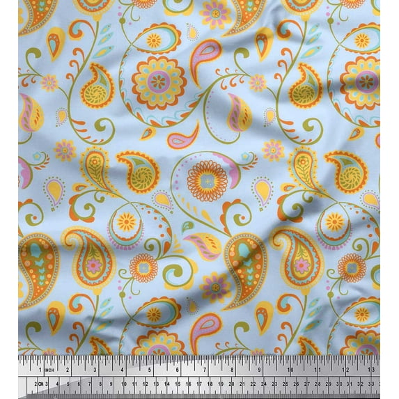 Soimoi Blue Cotton Duck Fabric Mandala & Paisley Fabric Prints By Yard 44 Inch Wide