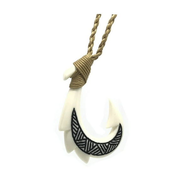 Hawaiian Jewelry Black Tattoo Buffalo Bone Spike Fish Hook Hawaii Necklace From Maui Hawaii