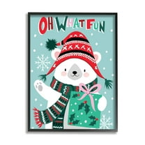 Oh What Fun Winter Polar Bear Falling Snowflakes Inspirational Graphic Art Framed Art Print Wall Art