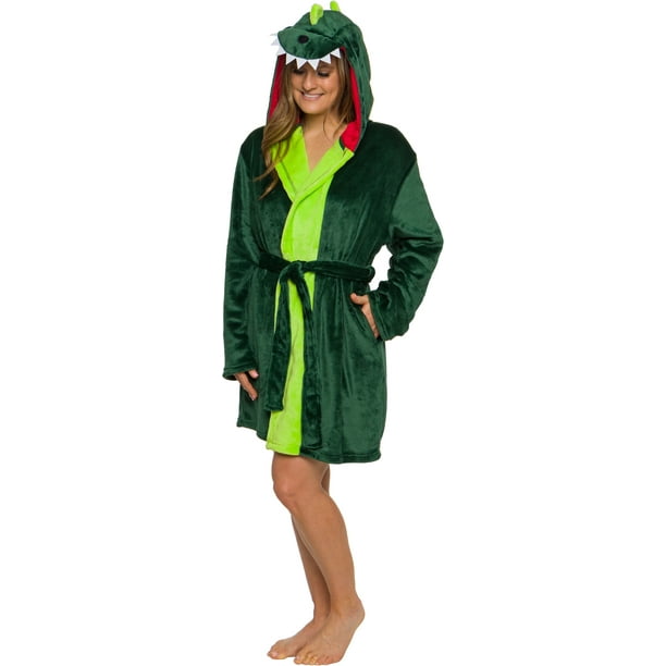 Silver Lilly Dinosaur Hooded Robe Women's Plush Short TRex Animal