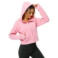 thumbnail image 3 of Women's Pullover Hoodie with Thumb Holes Long Sleeve Solid Zipper Tops for Women With Pocket, 3 of 5