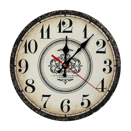 2D Flat Wall Clock Art Print, Silent Non Ticking Battery Operated,Antique Ornate Floral Medallion Vintage Farmhouse Clock Wall Clock 2D Print Decorative for Bathroom Kitchen Bedroom 10 Inch & 12 Inch