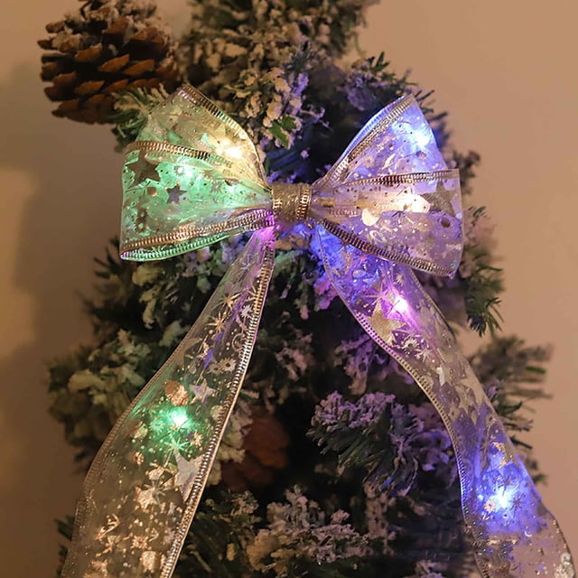 ZZkhGO Long LED Ribbon Christmas Lights, Decorative Bow String Tree Lights, Battery Powered Holiday Decor for Home Party