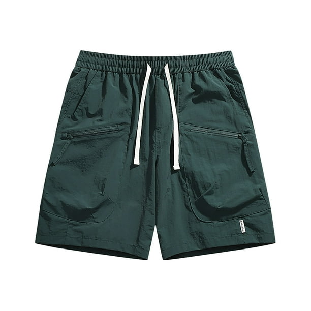 Pantalones cortos cargo informales de cintura media para hombre: poliéster liso, cordón, corte holgado, pantalones de baloncesto y fitness, para todas las estaciones, tallas M-XXXXL.