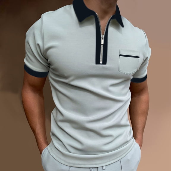 LEEy-World T Shirts for Men Golf Polo Shirts for Men Short Sleeve Casual Collared T-Shirt Tennis Shirt Grey,L