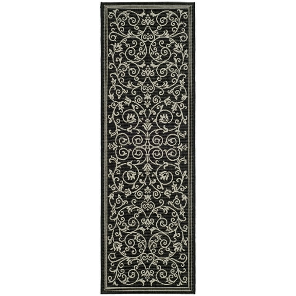 Safavieh Courtyard Nanda Botanical Indoor/Outdoor Runner Rug, Black/Sand, 2'3" x 16'