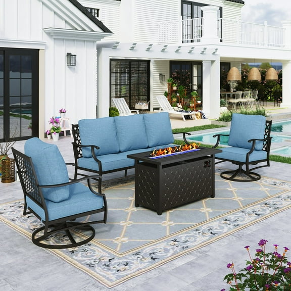 Sophia&William 4 Piece Patio Conversation Set Outdoor Furniture Sofa Set with 45" Fire Pit, Navy Blue