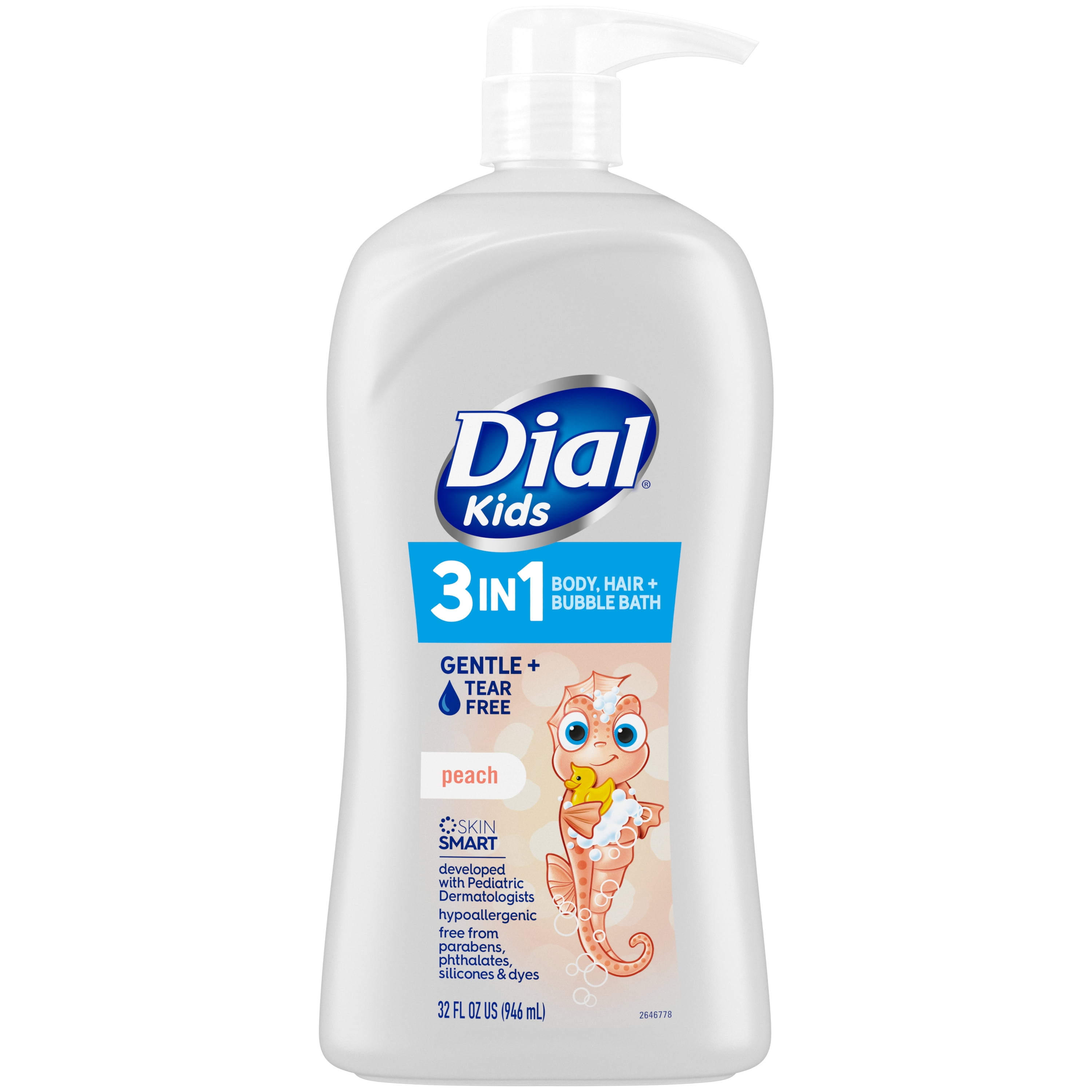 Dial Kids 3-in-1 Body+Hair+Bubble Bath, Peach, 32 fl oz