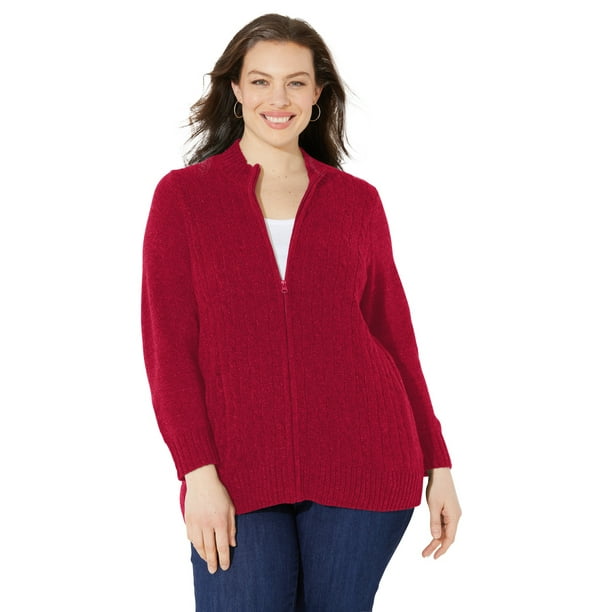 Catherines Women's Plus Size Cozy Chenille Zip Cardigan