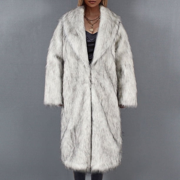 Abrigo de invierno cálido de manga larga para mujer de Augper, abrigo de piel sintética con cuello vuelto, chaqueta tipo suéter esponjosa de talla grande