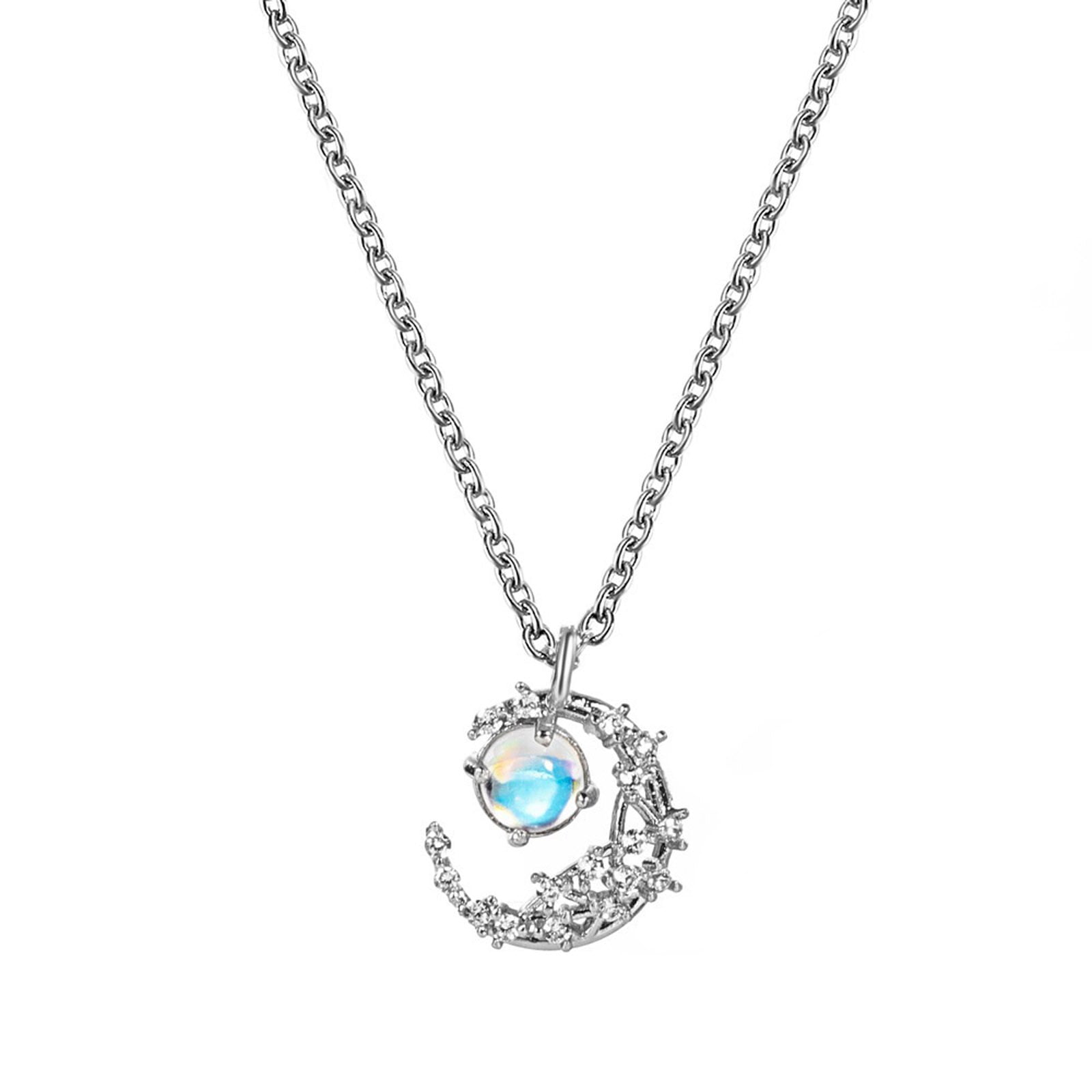Stone Pendant Necklace Alloy Moon Star Necklace for Women Crescent Moon Necklace