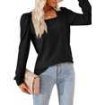 thumbnail image 4 of Caoirhny Women's Spring Loose Tops Solid Color Jacquard Long Sleeve Square-Neck Casual Elegant Blouse, 4 of 7