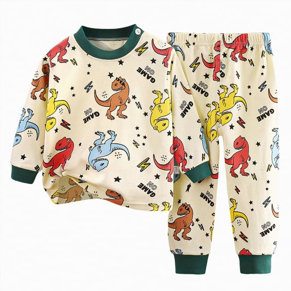 Futezty Toddler Boys Girls Clothes Fall Winter Outfit Sets, Kids Outfits Sets Long Sleeved Round Neckline Cartoon Print Elastic Waist 3M 6M 12M 18M 24M 2T 3T 2-Pieces Set Pajama