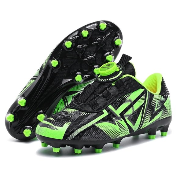 OnyxTrek Kids Soccer Shoes AG Cleats No-Tie Twist Lock Closure Boys Girls | Green AG, 11 Little Kid