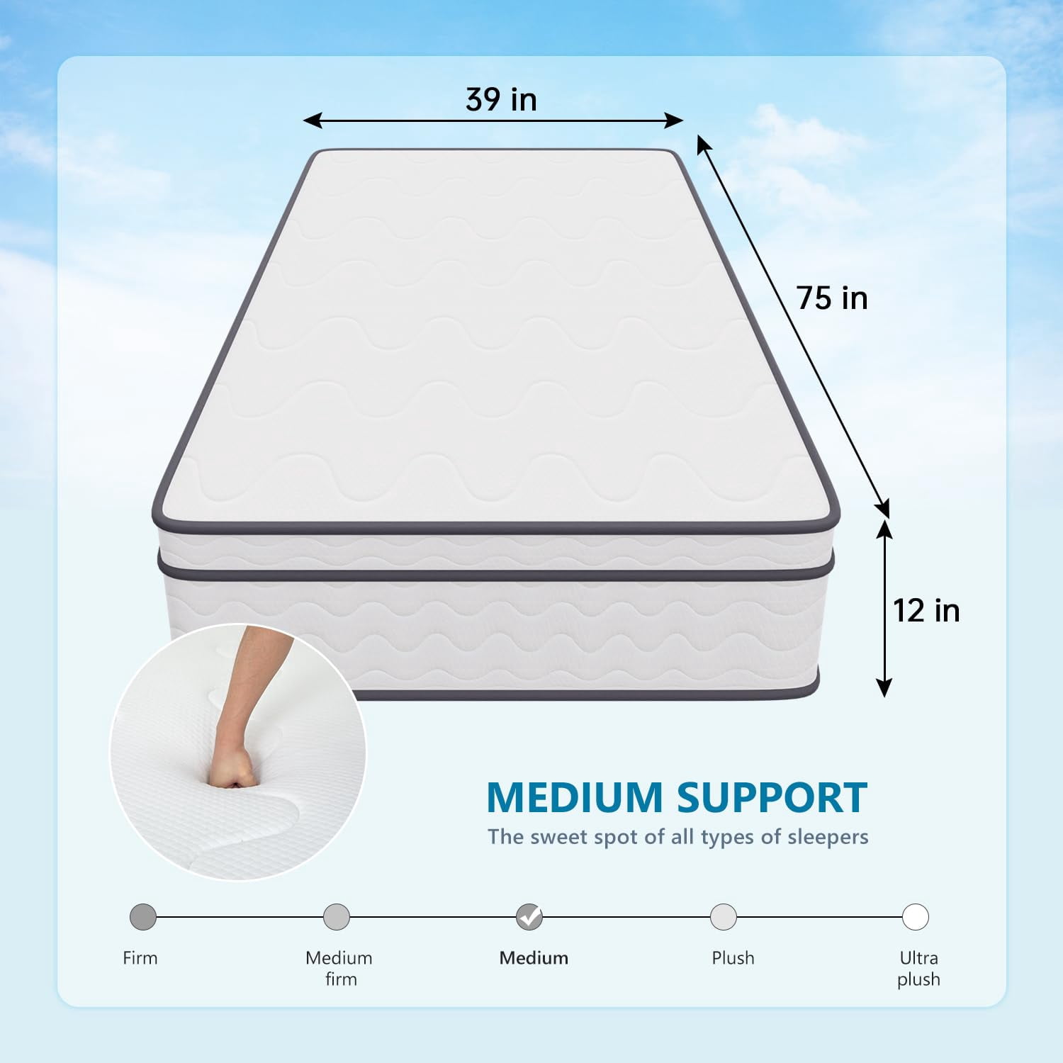 YRLLENSDAN Twin Size Mattress in a Box, Foam Spring Hybrid Mattress, Medium Firm Twin Mattress 12 Inch, Fiberglass Free Mattress, Twin Mattress for Bunk Bed