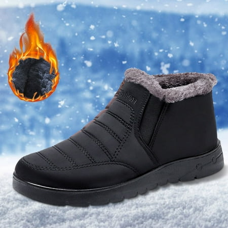 

BCMMKLPP Fashion Autumn And Winter Men Snow Boots Flat Bottom Round Toe Non Slip Velvet Warm And Comfortable Black 43